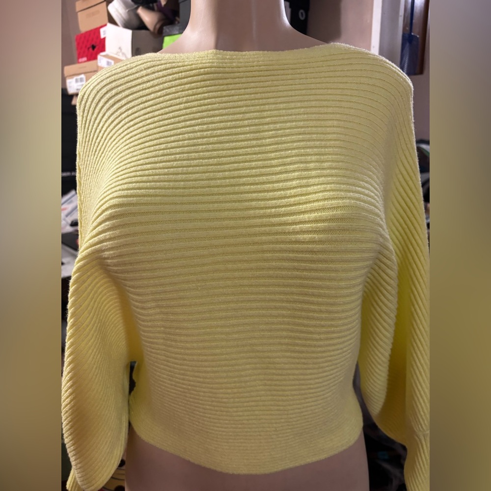 Pink rose, butter  yellow, small, trapped, oversized rib, wide sleeve sweater